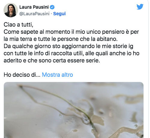 Alluvione, Laura Pausini devolverà il cachet di 3 suoi concerti a 3 comuni colpiti