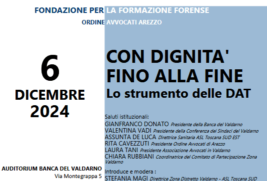 Le disposizioni anticipate di trattamento sanitario al centro di un convegno aperto a tutti