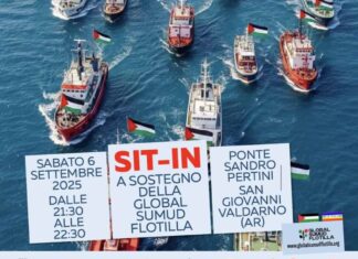 Sit in a sostegno della Global Sumud Flotilla a San Giovanni Valdarno